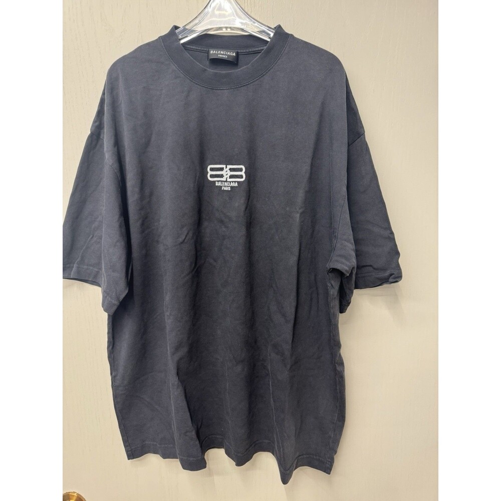 Balenciaga BB Logo Embroidered Oversized T-Shirt Washed Black Unisex Size L